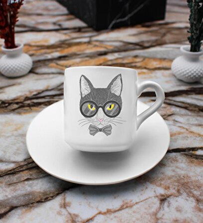 Sevimli Kedi Tasarım Süblimasyon Türk Kahvesi Fincanı