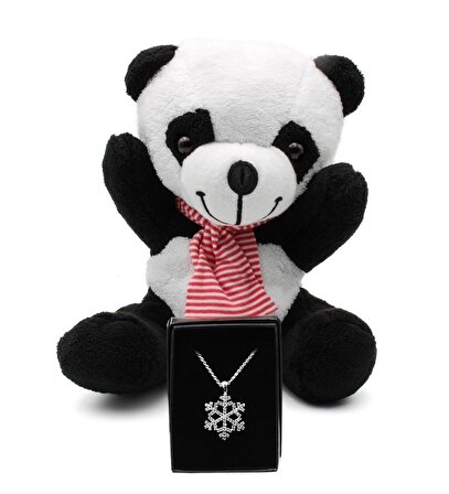 Tatlı Peluş Panda & Kar Tanesi Kolye Hediye Seti