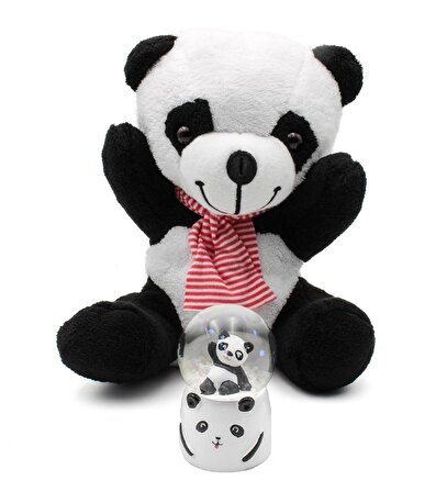 Tatlı Peluş Panda & Işıklı Mini Panda Kar Küresi Hediye Seti
