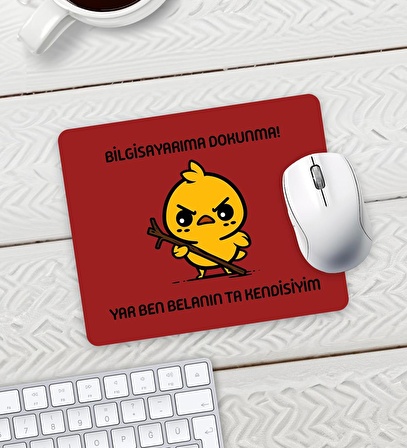 Kırmızı Renk Belalı Civciv Bilgisayarıma Dokunma Baskılı Mouse Pad 23x19cm Fare Altlığı Kaydırmaz Taban