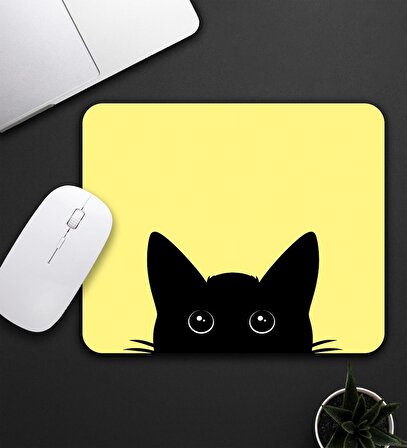 Sarı Renk Kedi Baskılı Mouse Pad 23x19cm Fare Altlığı Kaydırmaz Taban