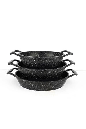 3'lü Döküm Granit Sahan/Tava Set 18-20-22cm Siyah