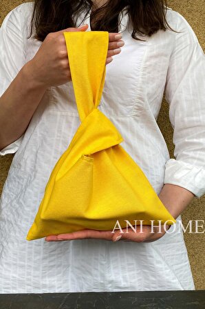 Japon Düğümü Limon Sarısı Clutch Bilek Çanta Duck Kumaş