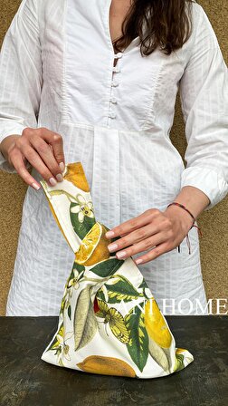 Japon Düğümü Limon Desenli Clutch Bilek Çanta Duck Kumaş