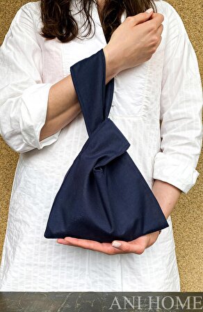 Japon Düğümü Lacivert Clutch Bilek Çanta Duck Kumaş