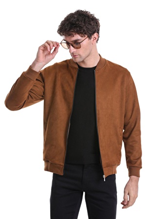 Kahverengi Regular Fit Düz Bomber Yaka Mevsimlik Mont | XL