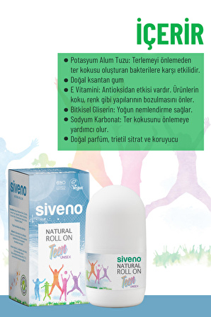 Siveno %100 Doğal Roll-On Unısex Deodorant Ter Kokusu Önleyici Bitkisel Lekesiz Vegan 50 ml