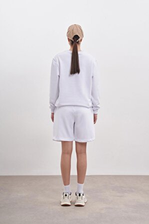 Kadın Oversize Uzun Kol Sweatshirt Şortlu Takım