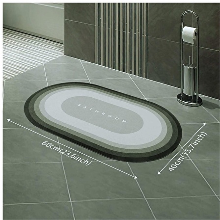 Oval Süper Su Emici Banyo, Lavabo, Abdesthane Önü Kaymaz, Su Tutmayan Sürekli  Kuru Paspas 39*58 cm