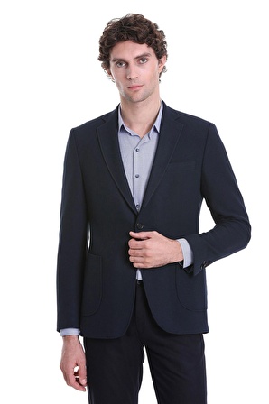Lacivert Comfort Fit Desenli Mono Yaka Casual Ceket | 58