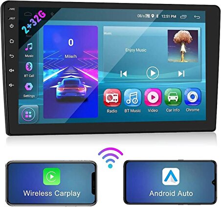 9 Inç Universal Android 13 Uyumlu / 2+64gb / Carplay Ve Android Auto Ile 2din Double Ekran 23-13cm