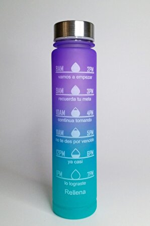 300 ML Plastik Matara Mor-Mavi İpli Askılı Suluk Sticker Hediyeli