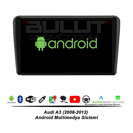 Audi A3 Android Multimedya Sistemi (2008-2012) 8 GB Ram 128  GB Hafıza 8 Çekirdek İphone CarPlay Android Auto  Navigatör Premium Series