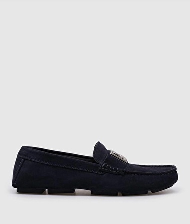Blue Suede Moccasins With Metalic DG Logo