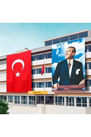 Atatürk Posteri Ve Türk Bayrağı Raşel Kumaş 300x450
