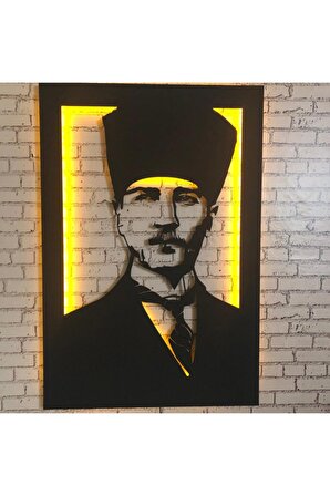 Atatürk Figürü Üç Boyutlu Led Işıklı Tablo Ahşap Duvar Dekorasyonu 50 X 70