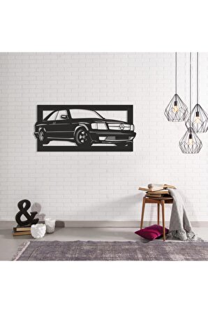 Mercedes 560sec Araba Figürü Tablo Ahşap Duvar Dekorasyonu 35 X 70