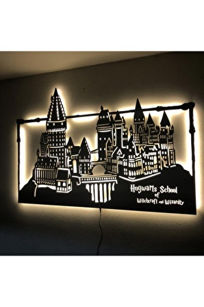 Hogwarts Figürü Led Işıklı Tablo Ahşap Duvar Dekorasyonu 50 X 70