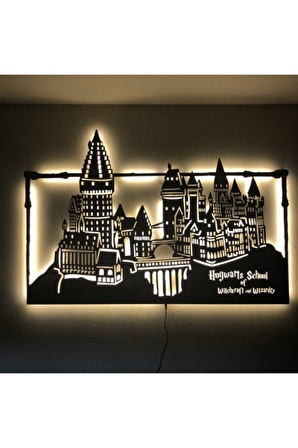 Hogwarts Figürü Led Işıklı Tablo Ahşap Duvar Dekorasyonu 50 X 70