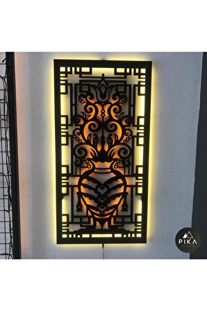 Özel Tasarım Vazo 35x70 Led Işıklı Tablo - Ahşap Duvar Dekorasyonu
