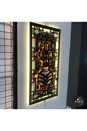 Özel Tasarım Vazo 35x70 Led Işıklı Tablo - Ahşap Duvar Dekorasyonu