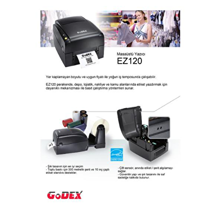 Godex EZ120 Termal Etiket Yazıcı 203 dpi 4 IPS 