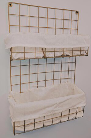 AYYBUU Düzenleyici Mutfak/Banyo Sepeti Organizer Çok Amaçlı Tel Sepet, Tekstilli Gold