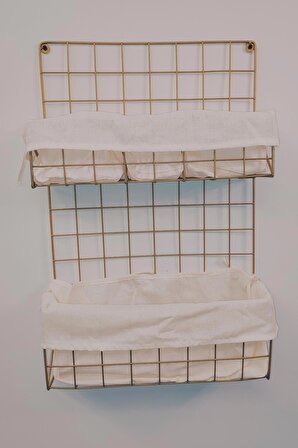 AYYBUU Düzenleyici Mutfak/Banyo Sepeti Organizer Çok Amaçlı Tel Sepet, Tekstilli Gold