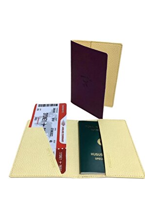 Acar Mira Vegan Deri Çift Renkli Pasaportluk Pasaport Kılıfı Seyahat Cüzdanı Mor-Soft Sarı