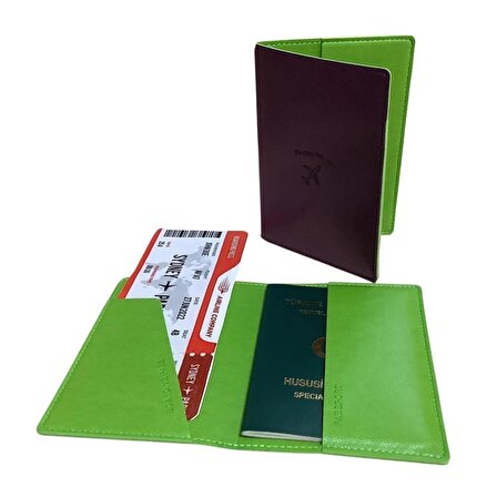 Acar Mira Vegan Deri Çift Renkli Pasaportluk Pasaport Kılıfı Seyahat Cüzdanı Mor-yeşil