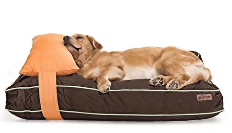 Petza Üstü Açık - Yastıklı Çift Taraflı - Fermuarlı Kahverengi - Turuncu Büyük - Orta Irk Köpek Yatağı