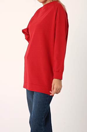 Kırmızı Reglan Kol Basic Sweat Tunik