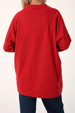 Kırmızı Reglan Kol Basic Sweat Tunik