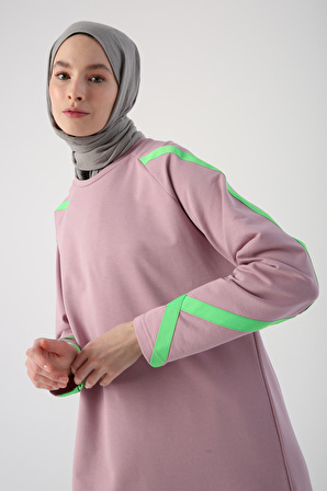 Soft Lila Neon Şerit Detaylı Sweat Tunik