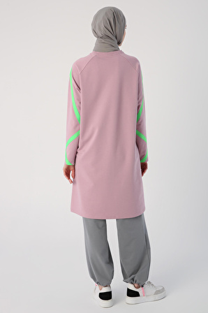 Soft Lila Neon Şerit Detaylı Sweat Tunik