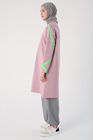 Soft Lila Neon Şerit Detaylı Sweat Tunik