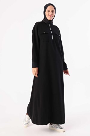 Siyah Cepli Kolu Ribanalı Elbise