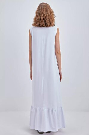 Beyaz Pamuklu Fırfırlı İçlik Elbise