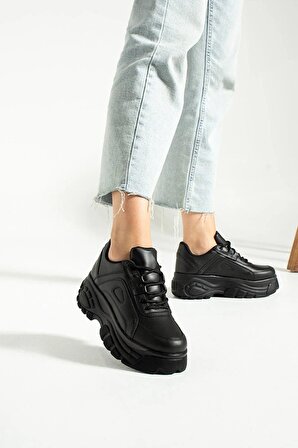 Tomiross Garantili Kadın Siyah Yüksek Taban Rahat Sneaker Ayakkabı ADEL-4568