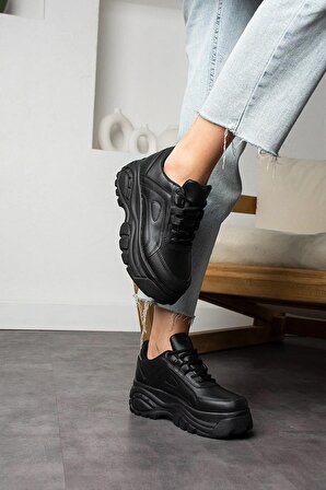 Tomiross Garantili Kadın Siyah Yüksek Taban Rahat Sneaker Ayakkabı ADEL-4568