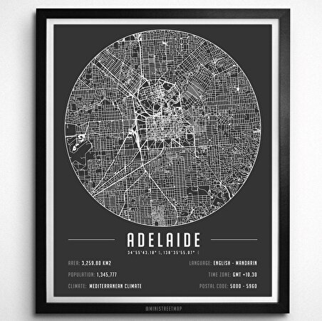 Adelaide 50x70 cm Harita Poster