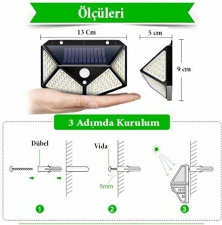 2 Adet Güneş Enerjili Bahçe Aydınlatması Sokak Dış Ortam Solar LED Lamba Su Geçirmez Sensörlü 100 Ledli