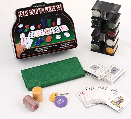 Blackjack Profesyonel Pokers Cips Set 200 Chip ve 2 Adet İskambil Oyun Setine Sahip Poker Oyunu
