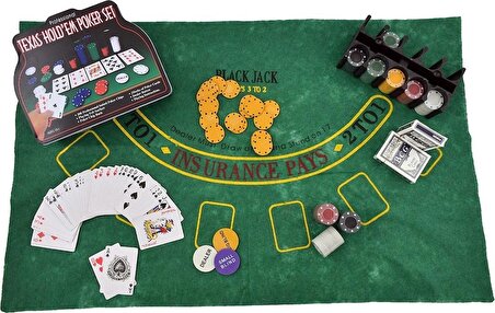 Blackjack Profesyonel Pokers Cips Set 200 Chip ve 2 Adet İskambil Oyun Setine Sahip Poker Oyunu