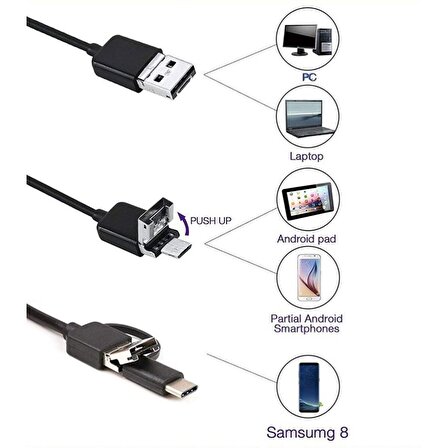 Adipa E2 3 in 1 Yılan Kamera USB Micro Usb Type-C 15m