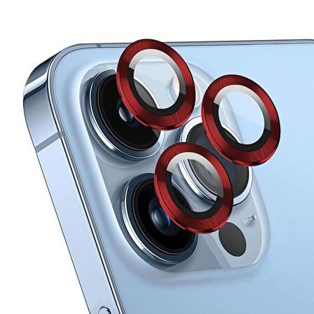 Apple iPhone 14 Pro 6.1''  Metal Çerçeveli Kamera Koruma Lensi Kırmızı