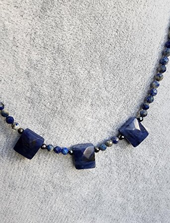 Lapis Lazuli Fasetli Kesim Özel Tasarım Lapis Taşlı Kolye