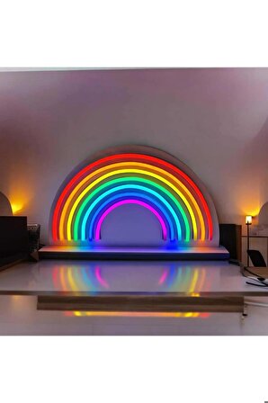 Arlesia 7 Renk MDF Üzeri Neon Led Işıklı Gökkuşağı Duvar/Masa Lambası Beyaz