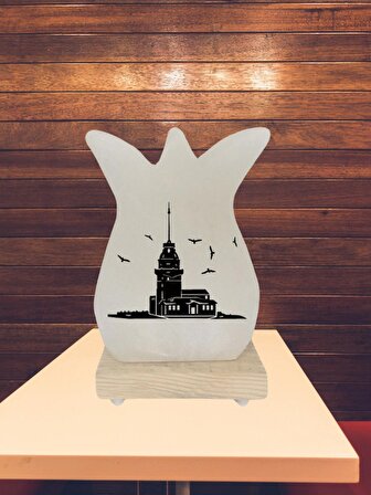 Dekoratif Çankırı Kaya Tuzu Gece Lambası Lale Modeli Kız Kulesi Baskılı