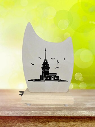 Dekoratif Çankırı Kaya Tuzu Gece Lambası Plaket Modeli Kız Kulesi Baskılı
